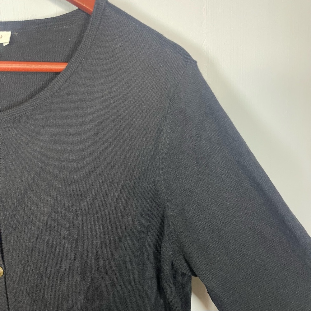Cotton Cashmere Wool Black Button Cardigan Sweater Large 3/4 Sleeve Casual Layer - Picture 4 of 9